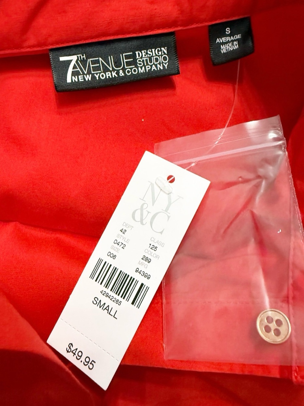 7th Avenue Design Studio Red Puff Sleeve Button Front Blouse Small NWT - Picture 4 of 9